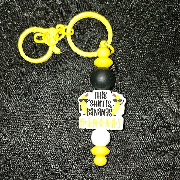 Handmade Yellow and Black "This Shift Is Bananas...b-a-n-a-n-a-s" Keychain - Picture 1 of 1